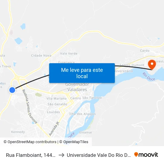 Rua Flamboiant, 144 Com Br-381 to Universidade Vale Do Rio Doce - Campus II map