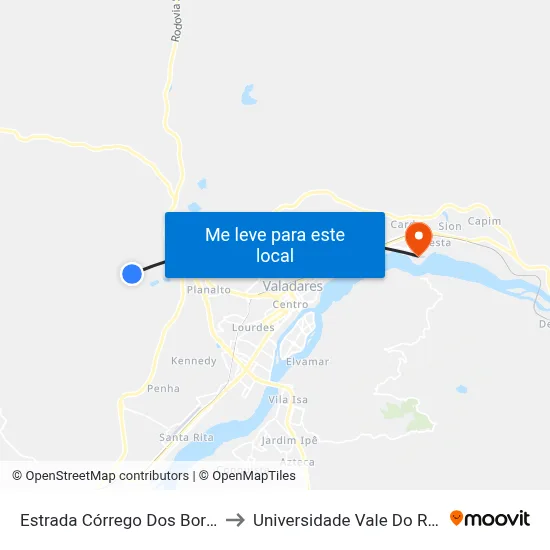 Estrada Córrego Dos Borges, Sentido Borges to Universidade Vale Do Rio Doce - Campus II map
