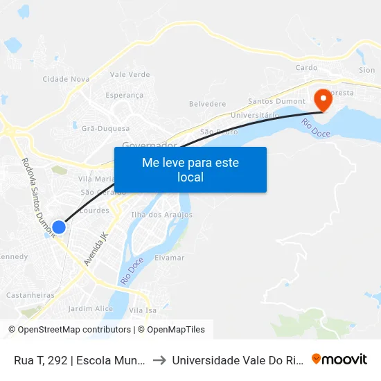 Rua T, 292 | Escola Municipal Pio XII (Caic) to Universidade Vale Do Rio Doce - Campus II map