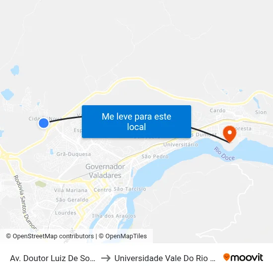 Av. Doutor Luiz De Sousa Lima, 315 to Universidade Vale Do Rio Doce - Campus II map