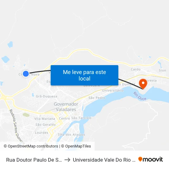 Rua Doutor Paulo De Sousa Lima, 632 to Universidade Vale Do Rio Doce - Campus II map