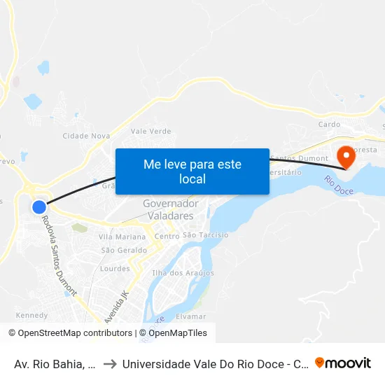 Av. Rio Bahia, 3800 to Universidade Vale Do Rio Doce - Campus II map