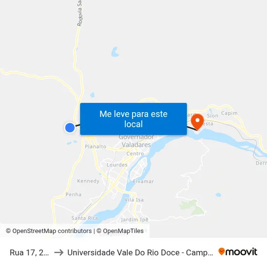 Rua 17, 290 to Universidade Vale Do Rio Doce - Campus II map