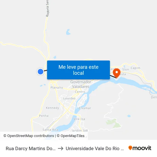 Rua Darcy Martins Dos Santos, 465 to Universidade Vale Do Rio Doce - Campus II map