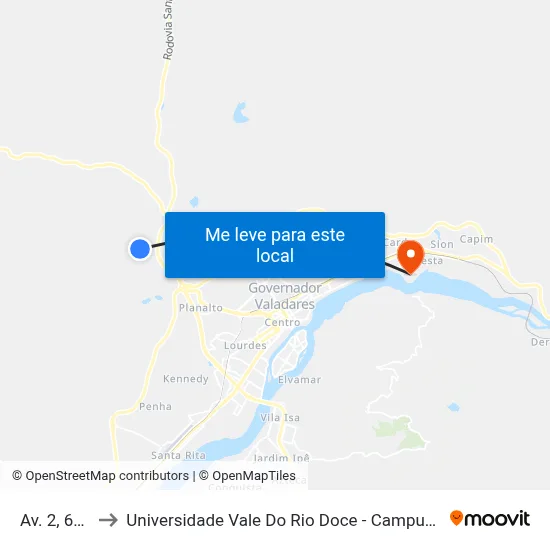 Av. 2, 600 to Universidade Vale Do Rio Doce - Campus II map