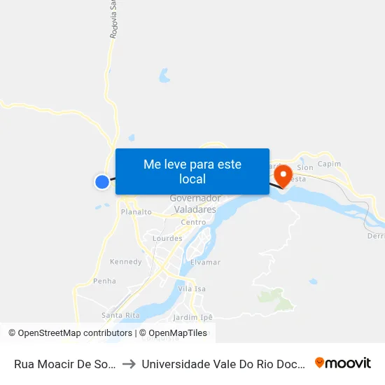 Rua Moacir De Souza, 248 to Universidade Vale Do Rio Doce - Campus II map