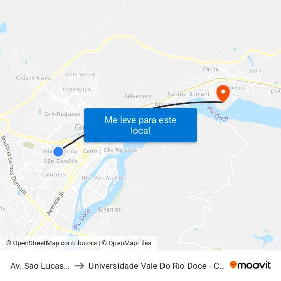 Av. São Lucas, 236 to Universidade Vale Do Rio Doce - Campus II map