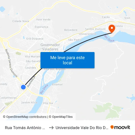 Rua Tomás Antônio Gonzaga, 167 to Universidade Vale Do Rio Doce - Campus II map