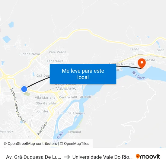 Av. Grã-Duquesa De Luxemburgo, 5073 to Universidade Vale Do Rio Doce - Campus II map