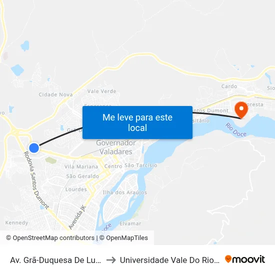 Av. Grã-Duquesa De Luxemburgo, 5389 to Universidade Vale Do Rio Doce - Campus II map