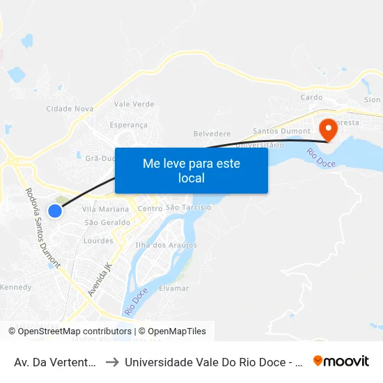 Av. Da Vertente, 401 to Universidade Vale Do Rio Doce - Campus II map