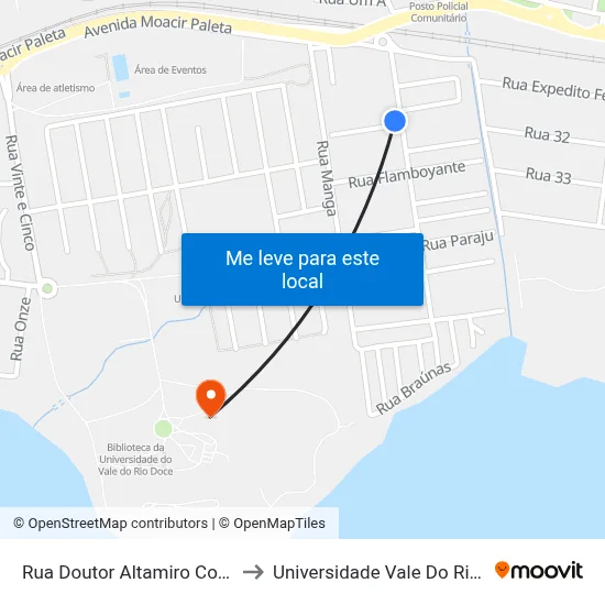 Rua Doutor Altamiro Colombo Ribeiro, 517 to Universidade Vale Do Rio Doce - Campus II map
