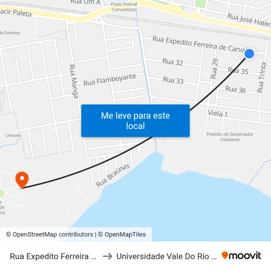 Rua Expedito Ferreira De Carvalho, 77 to Universidade Vale Do Rio Doce - Campus II map