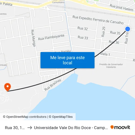 Rua 30, 161 to Universidade Vale Do Rio Doce - Campus II map