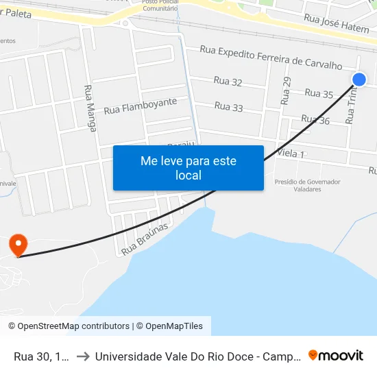 Rua 30, 160 to Universidade Vale Do Rio Doce - Campus II map