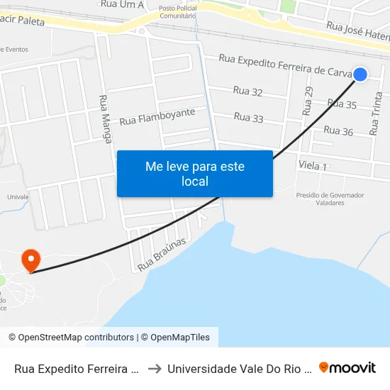Rua Expedito Ferreira De Carvalho, 80 to Universidade Vale Do Rio Doce - Campus II map