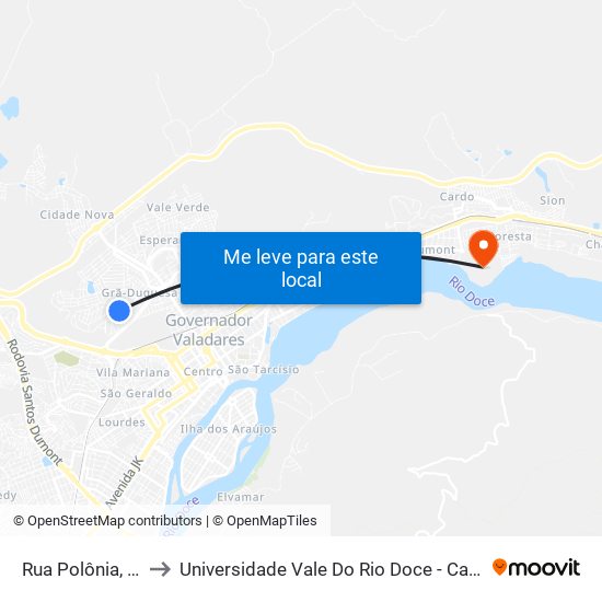 Rua Polônia, 211 to Universidade Vale Do Rio Doce - Campus II map