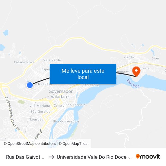 Rua Das Gaivotas, 705 to Universidade Vale Do Rio Doce - Campus II map