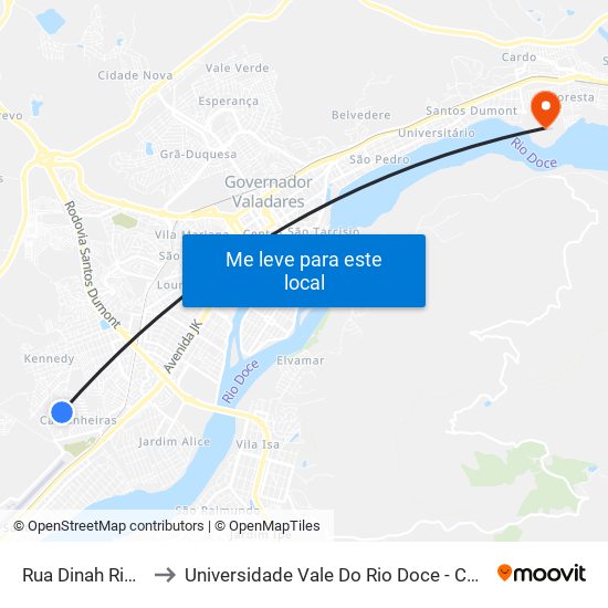 Rua Dinah Ribeiro to Universidade Vale Do Rio Doce - Campus II map