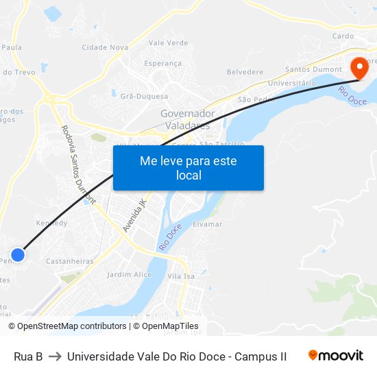 Rua B to Universidade Vale Do Rio Doce - Campus II map