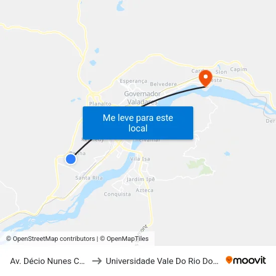 Av. Décio Nunes Coelho, 647 to Universidade Vale Do Rio Doce - Campus II map