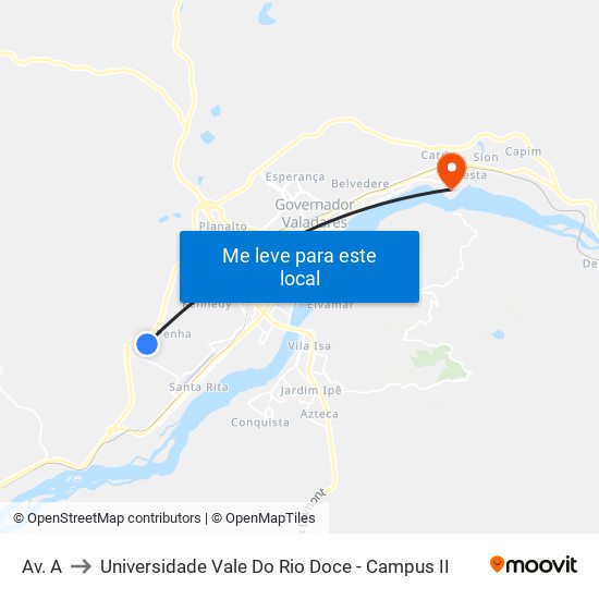 Av. A to Universidade Vale Do Rio Doce - Campus II map