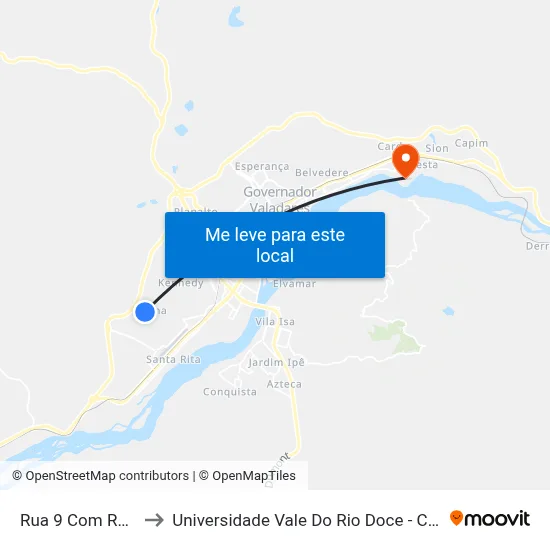 Rua 9 Com Rua 10 to Universidade Vale Do Rio Doce - Campus II map