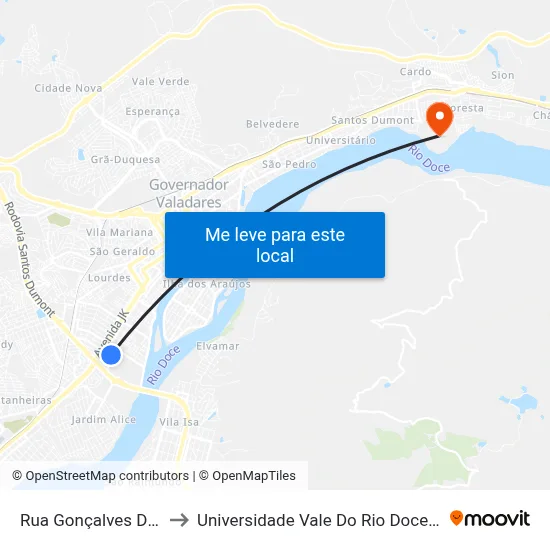 Rua Gonçalves Dias, 146 to Universidade Vale Do Rio Doce - Campus II map