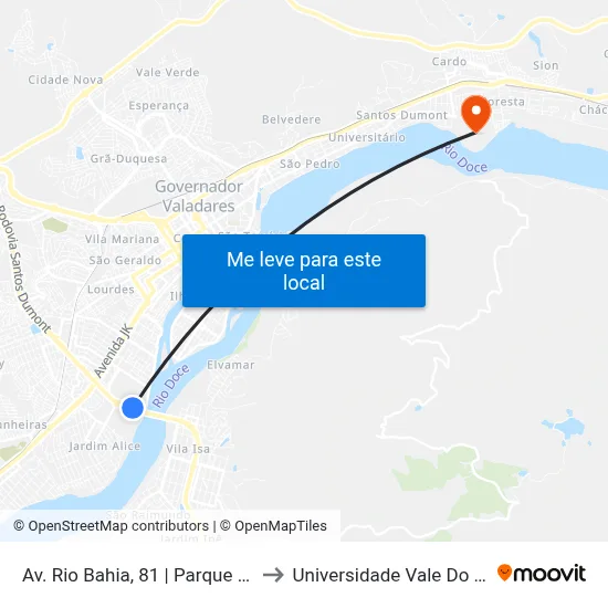 Av. Rio Bahia, 81 | Parque De Exposição, Portão 13 to Universidade Vale Do Rio Doce - Campus II map