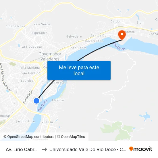 Av. Lírio Cabral, 44 to Universidade Vale Do Rio Doce - Campus II map