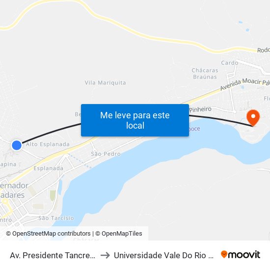 Av. Presidente Tancredo Neves, 500 to Universidade Vale Do Rio Doce - Campus II map