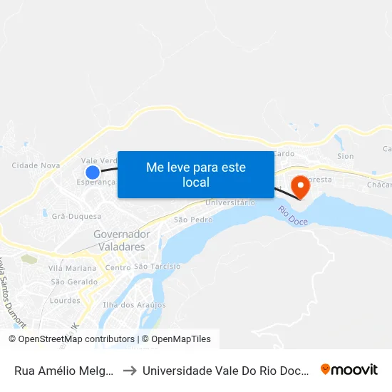 Rua Amélio Melgaço, 420 to Universidade Vale Do Rio Doce - Campus II map