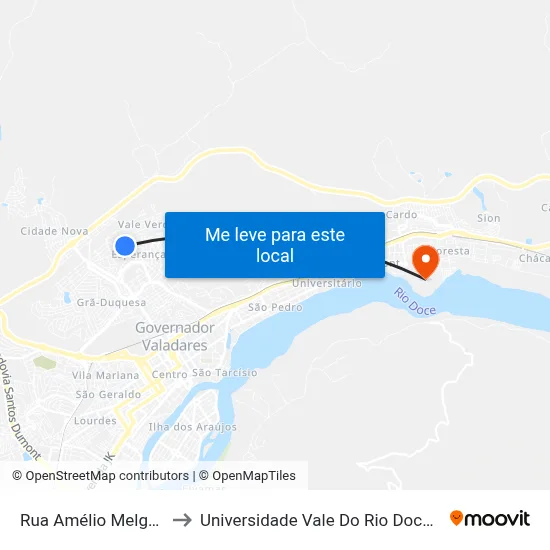 Rua Amélio Melgaço, 298 to Universidade Vale Do Rio Doce - Campus II map