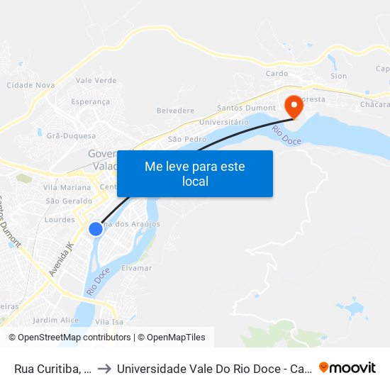 Rua Curitiba, 843 to Universidade Vale Do Rio Doce - Campus II map