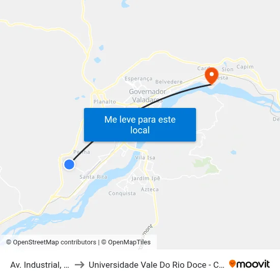 Av. Industrial, 1420 to Universidade Vale Do Rio Doce - Campus II map