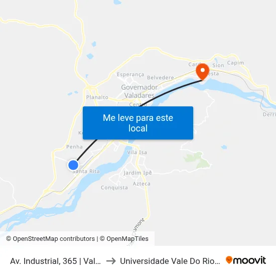 Av. Industrial, 365 | Valadares Minérios to Universidade Vale Do Rio Doce - Campus II map