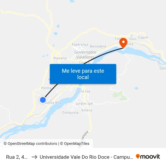 Rua 2, 410 to Universidade Vale Do Rio Doce - Campus II map