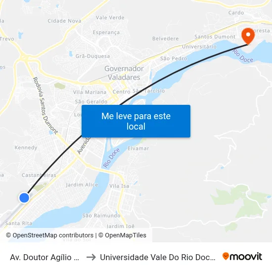 Av. Doutor Agílio Monteiro to Universidade Vale Do Rio Doce - Campus II map