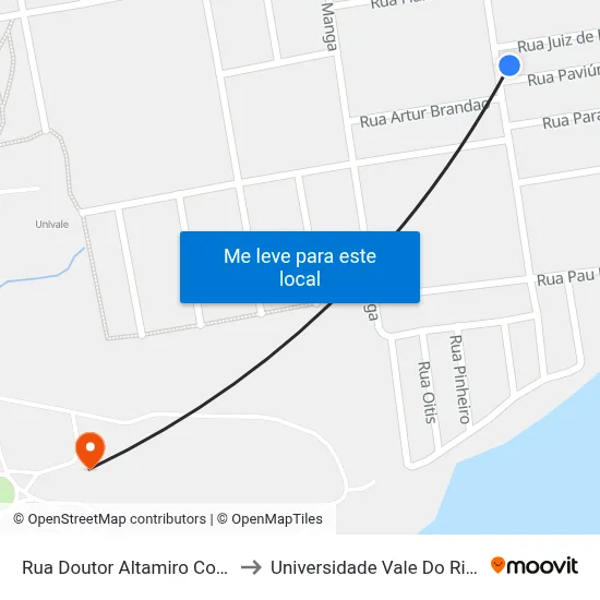 Rua Doutor Altamiro Colombo Ribeiro, 172 to Universidade Vale Do Rio Doce - Campus II map