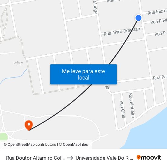 Rua Doutor Altamiro Colombo Ribeiro, 175 to Universidade Vale Do Rio Doce - Campus II map