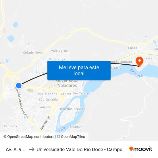 Av. A, 925 to Universidade Vale Do Rio Doce - Campus II map