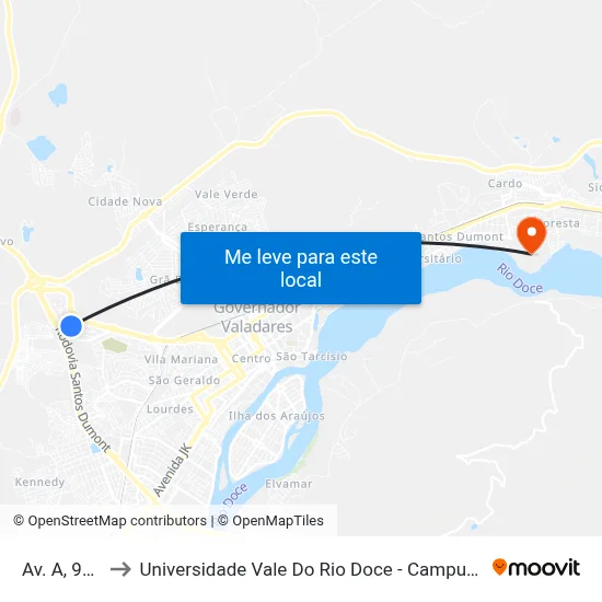 Av. A, 930 to Universidade Vale Do Rio Doce - Campus II map