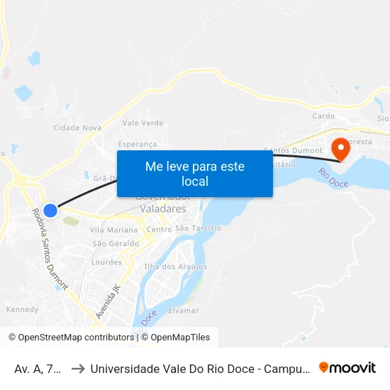 Av. A, 755 to Universidade Vale Do Rio Doce - Campus II map