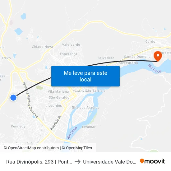 Rua Divinópolis, 293 | Ponto Final Do Alto Turmalina to Universidade Vale Do Rio Doce - Campus II map
