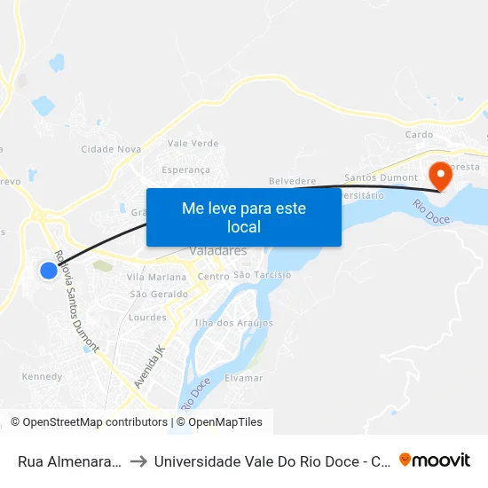 Rua Almenara, 475 to Universidade Vale Do Rio Doce - Campus II map