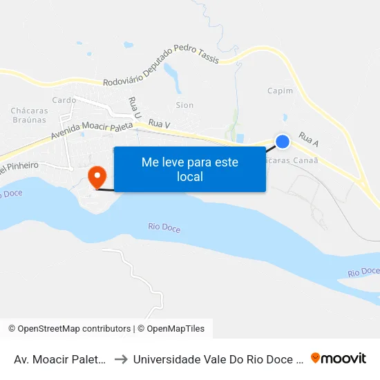 Av. Moacir Paleta, 3350 to Universidade Vale Do Rio Doce - Campus II map
