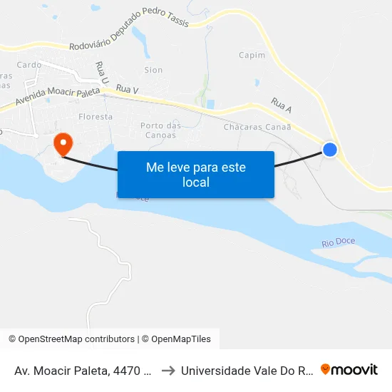 Av. Moacir Paleta, 4470 Com Anel Rodoviário to Universidade Vale Do Rio Doce - Campus II map