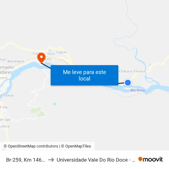 Br-259, Km 146 Leste to Universidade Vale Do Rio Doce - Campus II map