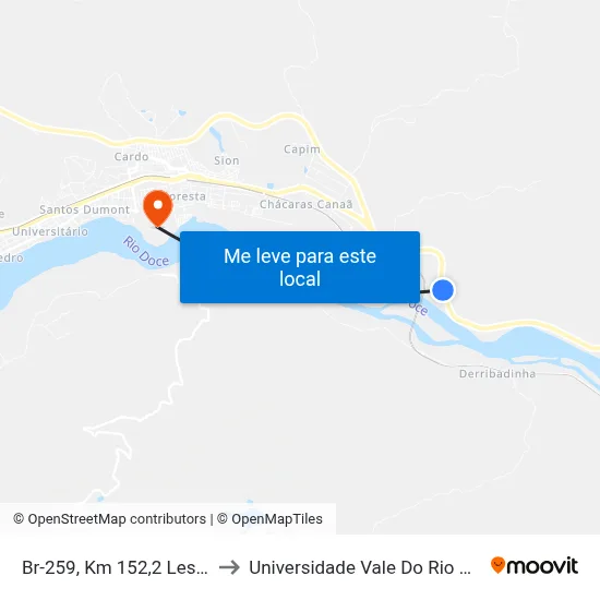 Br-259, Km 152,2 Leste | Maxixeiro to Universidade Vale Do Rio Doce - Campus II map