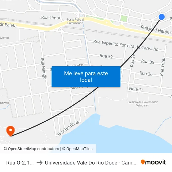 Rua O-2, 130 to Universidade Vale Do Rio Doce - Campus II map